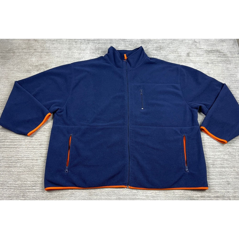 Basic Editions Fleece Jacket Mens 2X Navy Blue Orange Full Zip Mock Neck Relaxed